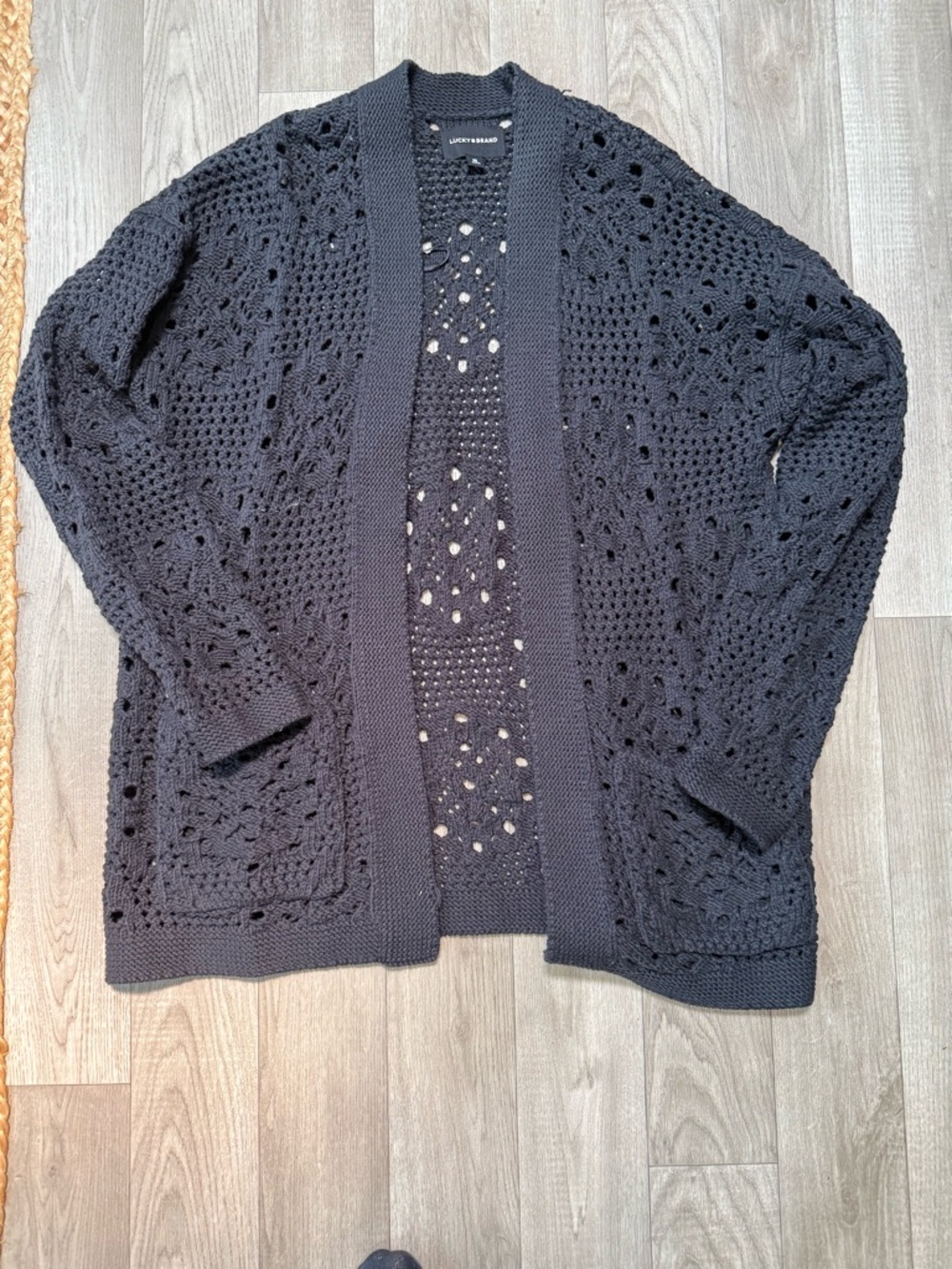 Lucky Brand Black Open-Knit Long Sleeve Cardigan